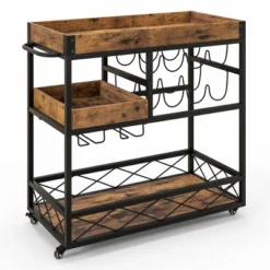 Costway 3-Tier Mobile Bar Serving Cart Liquor Storage Trolley With Removable Tray Wine Rack 17 Costway 3-Tier Mobile Bar Serving Cart Liquor Storage Trolley With Removable Tray Wine Rack -Costway GUEST af192491 268b 4d09 b9f5 654b2bd0f16d