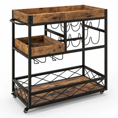 Costway 3-Tier Mobile Bar Serving Cart Liquor Storage Trolley With Removable Tray Wine Rack 9 Costway 3-Tier Mobile Bar Serving Cart Liquor Storage Trolley With Removable Tray Wine Rack - Image 9