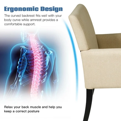 Costway Set Of 2 Arm Chair Guest Chair Home Office W/ Wooden Legs 8 Costway Set Of 2 Arm Chair Guest Chair Home Office W/ Wooden Legs - Image 8