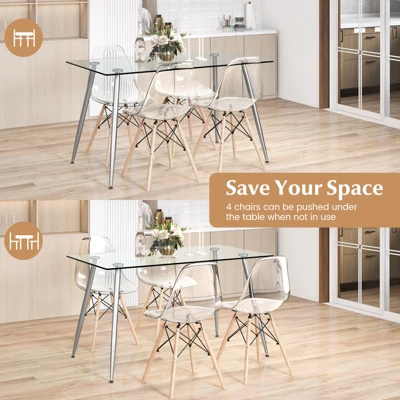 Costway 5 PCS Dining Table Set 51'' Modern Rectangular Glass Table & 4 Chairs Kitchen 4 Costway 5 PCS Dining Table Set 51'' Modern Rectangular Glass Table & 4 Chairs Kitchen - Image 4