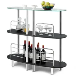 Costway Decorative Storage Cabinets Home Liquor Pub Table W/Tempered Glass Top & 2 Shelves -Costway GUEST afa6b616 acc4 4a76 8468 a156d863cbde