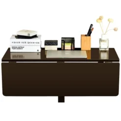 Costway Wall-Mounted Drop-Leaf Table Folding Kitchen Dining Table Desk Space Saver White/Pink/Coffee/Black -Costway GUEST afa6d4cb 5a40 4b78 b724 2a47614263c6