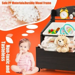 Costway Kids Wooden Toy Storage Unit Organizer W/Rolling Toy Box & Plastic Bins NaturalEspresso -Costway GUEST afc4f8c4 324e 4563 81ff d202841d1460