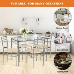 Costway 5 Piece Dining Set Table And 4 Chairs Glass Top Kitchen Breakfast Furniture Brown -Costway GUEST afc897e6 bdbd 46fc b638 4f289f445d11