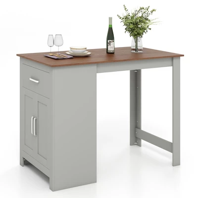 Costway Bar Table 35.5'' Counter Height Dining Table With Storage Cabinet & Drawer Black/Grey 11 Costway Bar Table 35.5'' Counter Height Dining Table With Storage Cabinet & Drawer Black/Grey - Image 11