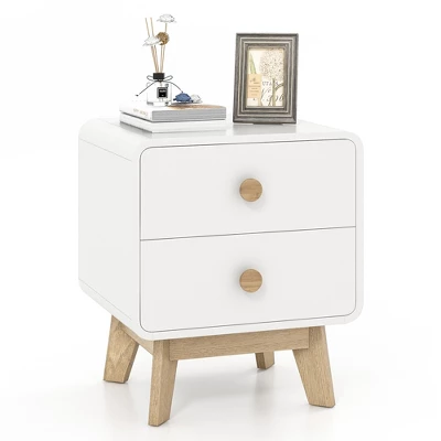 Costway 1/2 PCS Nightstand Mid Century Modern Bedside Table With 2 Drawers Solid Rubber Wood Legs White 10 Costway 1/2 PCS Nightstand Mid Century Modern Bedside Table With 2 Drawers Solid Rubber Wood Legs White - Image 10