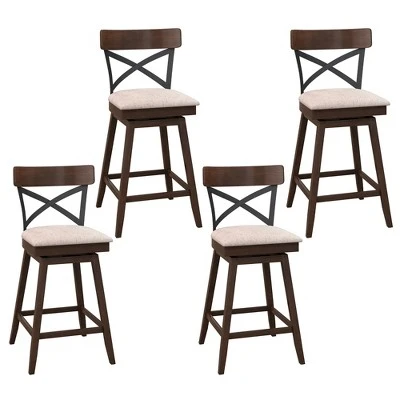 Costway Set Of 4 Wooden Swivel Bar Stools Upholstered Counter Height Dining Chairs 8 Costway Set Of 4 Wooden Swivel Bar Stools Upholstered Counter Height Dining Chairs - Image 8
