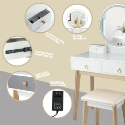 Costway Vanity Table 3 Color Lighting Modes MakeUp Stool Jewelry -Costway GUEST b042d6f4 e756 4dcb 976c d012e762da90