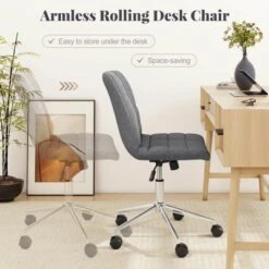 Costway Upholstered Armless Office Chair With Adjustable Height & Wheels For Small Spaces Gray/White -Costway GUEST b05b81c7 f683 44eb 8efc 8d5c3387bb09