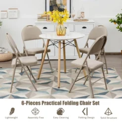 Costway 6 Pack Folding Chairs Portable Padded Office Kitchen Dining Chairs Beige -Costway GUEST b081759b 1524 4d48 9671 5c98520b25c0