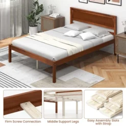 Costway Full/Queen/Twin Size Wooden Platform Bed Frame With Headboard Mattress Foundation Walnut -Costway GUEST b082fc3b fd10 42b9 8f1e 7fd47b0d47aa