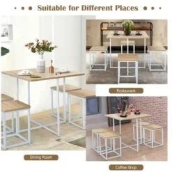 Costway 5pcs Dining Set Compact Dining Table And 4 Stools Metal Frame NatureVintage -Costway GUEST b09e391a 7456 4c07 beeb cc6c548ca9e0