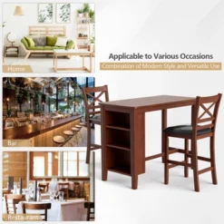 Costway 3PCS Pub Dining Table Set W/ Storage Shelves&2 Upholstered Chairs Walnut -Costway GUEST b0a484f5 6a6e 411b a8f7 b32be5fb2856