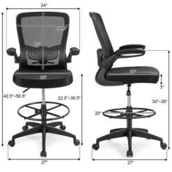 Costway Adjustable Swivel Drafting Chair With Flip-Up Armrests Adjustable Lumbar Support Black&White/Black -Costway GUEST b0a4c586 bed1 46e4 a9bb 08e86aedc456