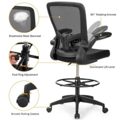 Costway Adjustable Swivel Drafting Chair With Flip-Up Armrests Adjustable Lumbar Support Black&White/Black -Costway GUEST b0ca8e97 d695 44dd bc62 d5834ae3ecc6
