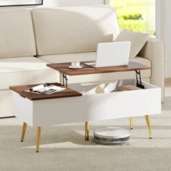Costway Lift Top Coffee Table W/ Storage Multi-Functional Home Center Accent Table For Living Room White