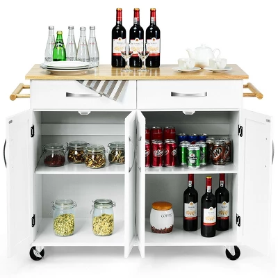 Costway Kitchen Trolley Island Utility Cart Wood Top Rolling Storage Cabinet Drawers White 9 Costway Kitchen Trolley Island Utility Cart Wood Top Rolling Storage Cabinet Drawers White - Image 9