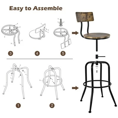 Costway Set Of 4 Industrial Bar Stool Adjustable Swivel Counter-Height Dining Side Chair 8 Costway Set Of 4 Industrial Bar Stool Adjustable Swivel Counter-Height Dining Side Chair - Image 8