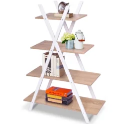 Costway 4-Tier Bookshelf Storage Display Shelves Bookcase Ladder X-Shape Brown/Black -Costway GUEST b183d0f5 2458 44f7 af12 147ff6f3f07a