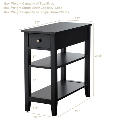 Costway 2 PCS 3Tier Nightstand Bedside Side End Table W/Double Shelves Black 2 Costway 2 PCS 3Tier Nightstand Bedside Side End Table W/Double Shelves Black - Image 2