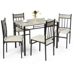Costway 5 Piece Dining Set Faux Marble Top Table 30'' And 4 Padded Seat Chairs W/ Metal Legs -Costway GUEST b18d5609 fb6f 4c1f ad26 48b98de7f255