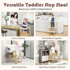 Costway 3-in-1 Foldable Kitchen Standing Tower For Toddlers With Chalkboard Weaning Table Natural -Costway GUEST b2060875 c1dd 4847 be2f b1873c4f4c4f