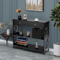 Costway Console Table Drawer Shelves Sofa Accent Table Entryway Hallway Black/White -Costway GUEST b21f1bd6 822d 4990 9374 6ae320886a72