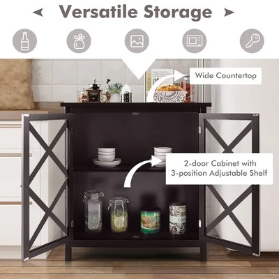 Costway Kitchen Buffet Sideboard Storage Cabinet W/Glass Doors & Adjustable Shelf WhiteBrown 5 Costway Kitchen Buffet Sideboard Storage Cabinet W/Glass Doors & Adjustable Shelf WhiteBrown - Image 5