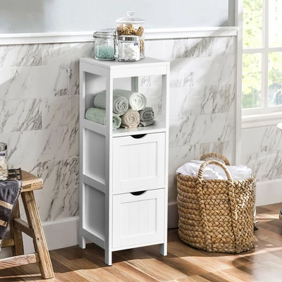 Costway Bathroom Floor Cabinet Side Wooden Storage Organizer W/ Removable Drawers White 1 Costway Bathroom Floor Cabinet Side Wooden Storage Organizer W/ Removable Drawers White