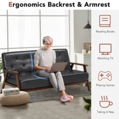 Costway 3-Seater Sofa PU Leather Sofa Couch W/ Rubber Wood Legs & Button Tufted Back 13 Costway 3-Seater Sofa PU Leather Sofa Couch W/ Rubber Wood Legs & Button Tufted Back -Costway GUEST b29b171b 5bb0 4942 af31 fa24a5d4f8a0