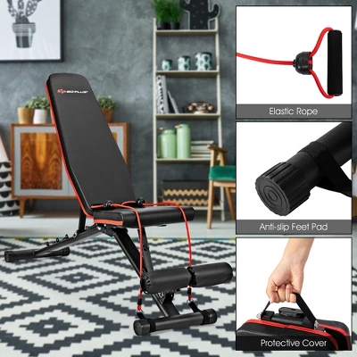 Costway Foldable Weight Bench Multifunctional Dumbbell Gym Bench W/Elastic Ropes 6 Costway Foldable Weight Bench Multifunctional Dumbbell Gym Bench W/Elastic Ropes - Image 6