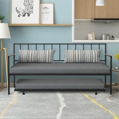 Costway Twin Metal Daybed Sofa Bed With Trundle & Lockable Casters For Living Room 9 Costway Twin Metal Daybed Sofa Bed With Trundle & Lockable Casters For Living Room - Image 9