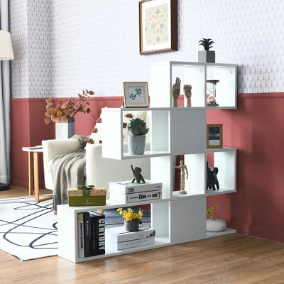 Costway 5-Tier Bookshelf Corner Ladder Bookcase Display Storage Rack White 2 Costway 5-Tier Bookshelf Corner Ladder Bookcase Display Storage Rack White - Image 2