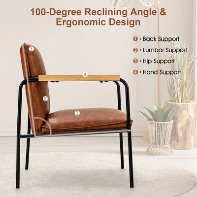 Costway Modern Accent Chair Arm Chair PU Leather W/Rubber Wood Armrest For Living Room 4 Costway Modern Accent Chair Arm Chair PU Leather W/Rubber Wood Armrest For Living Room - Image 4