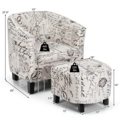Costway Barrel Modern Accent Tub Upholstered Chair French Print W/ Ottoman