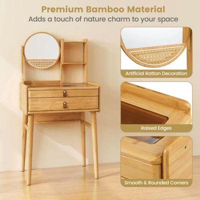 Costway 23.5" Compact Makeup Table Set With 2 Drawers Open Storage Shelves Vanity Stool 6 Costway 23.5" Compact Makeup Table Set With 2 Drawers Open Storage Shelves Vanity Stool - Image 6