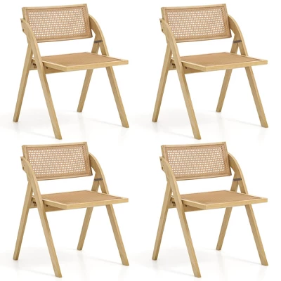 Costway Foldable Dining Chairs Set Of 2/4 With Woven Rattan Backrest & Seat Rubber Wood Frame Natural 9 Costway Foldable Dining Chairs Set Of 2/4 With Woven Rattan Backrest & Seat Rubber Wood Frame Natural - Image 9