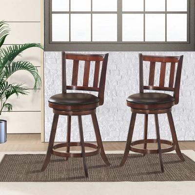 Costway Set Of 2 25'' Swivel Bar Stool Leather Padded Dining Kitchen Pub Bistro Chair High Back 3 Costway Set Of 2 25'' Swivel Bar Stool Leather Padded Dining Kitchen Pub Bistro Chair High Back - Image 3