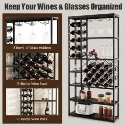 Costway Industrial Wine Rack Multi-purpose Freestanding Bakers Rack With Glass Holder -Costway GUEST b41b9980 ec0b 4887 a8be bd9d911fda88