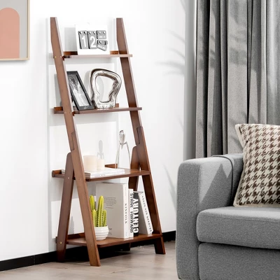 Costway 4 Tiers Bamboo Ladder Shelf Bookcase Storage Organizer Plant Flower Stand 2 Costway 4 Tiers Bamboo Ladder Shelf Bookcase Storage Organizer Plant Flower Stand - Image 2
