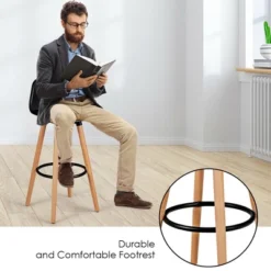 Costway Set Of 2 Mid Century Barstool 28.5" Dining Pub Chair W/Leather Padded Seat Black -Costway GUEST b4468d39 669b 4331 8133 1dcf62044504