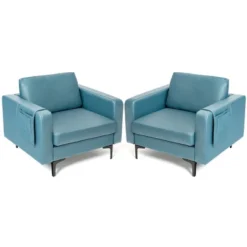 Costway Set Of 2 Leathaire Fabric Accent Armchair Single Sofa W/Side Storage Pocket -Costway GUEST b47aa3b2 e1d8 4406 85f8 7efdc4f5ab92
