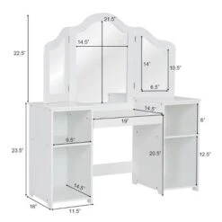 Costway Vanity Table Set Makeup Dressing Kids Girls Study Table Tri Folding Mirror WhitePink -Costway GUEST b4990e02 ccb0 43ca aa07 e34fbca0020d 1