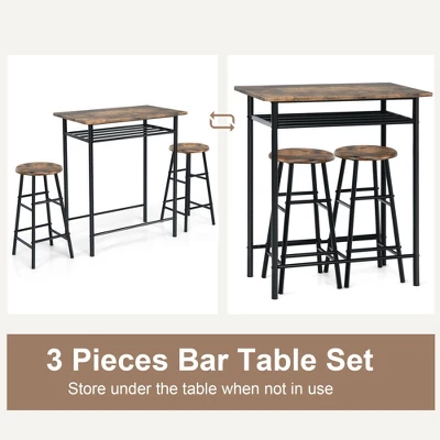 Costway 3 Pieces Bar Table Set Counter Height Dining Pub Table W/ 2 Stools 5 Costway 3 Pieces Bar Table Set Counter Height Dining Pub Table W/ 2 Stools - Image 5