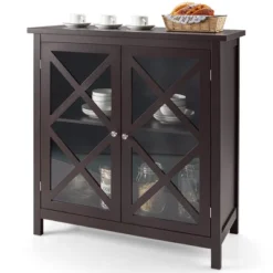 Costway Kitchen Buffet Sideboard Storage Cabinet W/Glass Doors & Adjustable Shelf WhiteBrown 19 Costway Kitchen Buffet Sideboard Storage Cabinet W/Glass Doors & Adjustable Shelf WhiteBrown -Costway GUEST b4e5d769 b52b 4240 88fb 45e7e31703a9