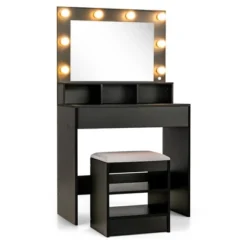 Costway Vanity Table Set With Lighted Mirror 8 LED Bulbs Large Drawer Cushion Stool 17 Costway Vanity Table Set With Lighted Mirror 8 LED Bulbs Large Drawer Cushion Stool -Costway GUEST b4fa97d8 7878 40cf b9a9 ed3d1323edb5