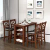 Costway 5PCS Pub Dining Table Set W/ Storage Shelves&4 Upholstered Chairs Walnut