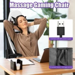 Costway Massage Gaming Chair Reclining Racing Office Computer Chair With Footrest White -Costway GUEST b53ee615 3b36 4414 806f fb4e3530759e