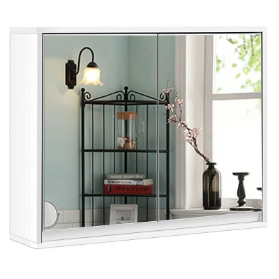 Costway Wall Mounted Bathroom Medicine Cabinet Storage Cabinet Double Mirror Door Organizer Shelf White 8 Costway Wall Mounted Bathroom Medicine Cabinet Storage Cabinet Double Mirror Door Organizer Shelf White - Image 8