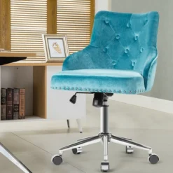 Costway Velvet Office Chair Upholstered Swivel Computer Task Chair Turquoise -Costway GUEST b5d7e46f c70a 4fca af17 799a67830c5f